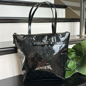 Kate Spade genuine patent leather polkadot embossed shoulder tote handbag purse